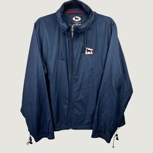 The Black Dog Windbreaker Rain Jacket Womens XL Navy Blue Hooded Coastal Preppy